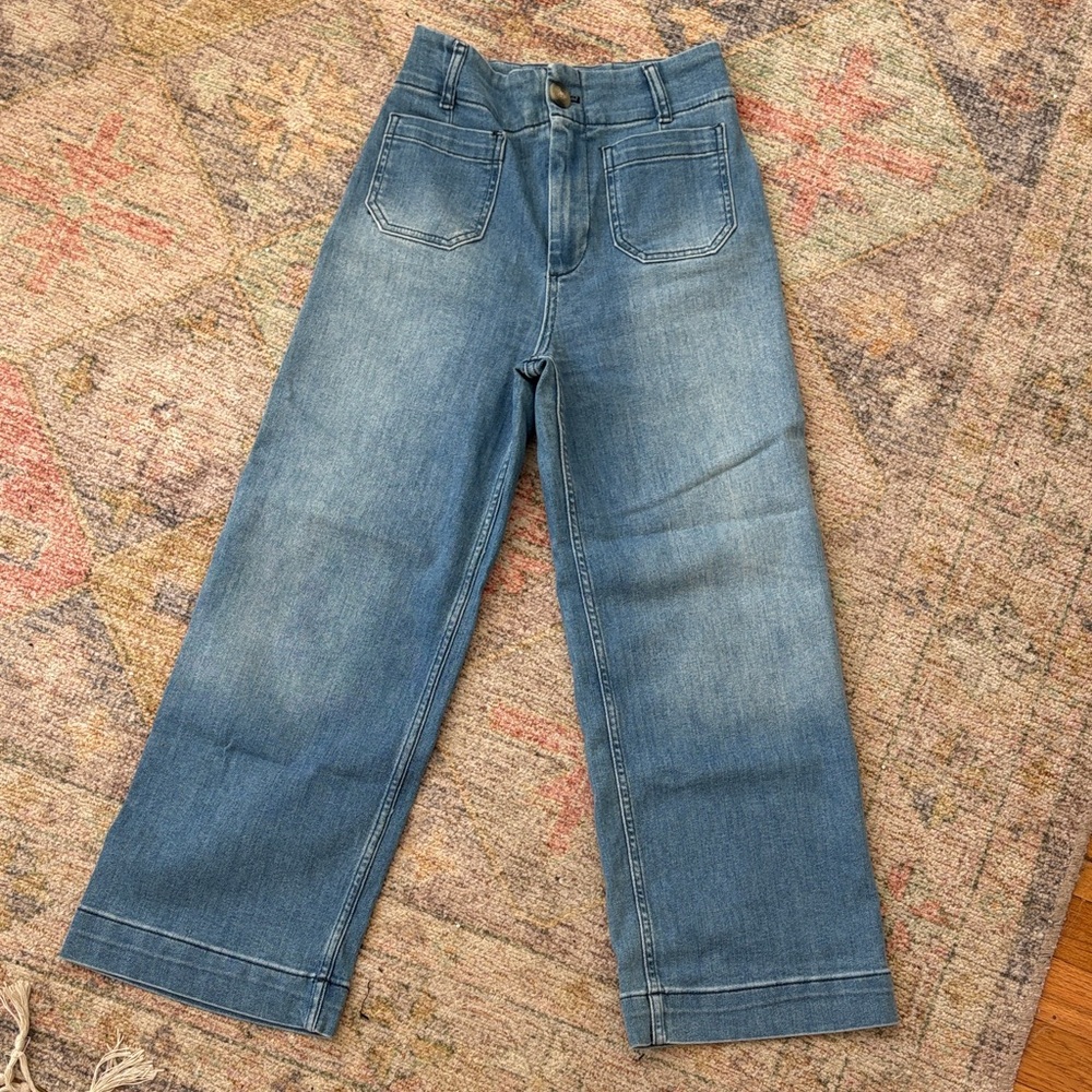 Pilcro and the Letterpress Wide Leg Jeans in Light Blue